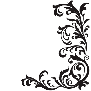 Elegant black floral corner design with intricate swirls and leaves, perfect for decorative purposes in invitations or stationery. ornate pattern adds touch of sophistication and style png