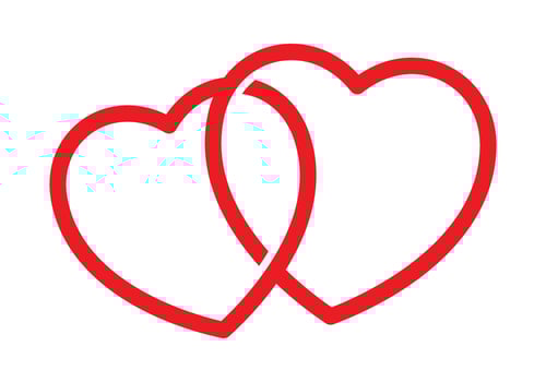 Two red hearts. Love symbol. Double hearts line red icon. vector