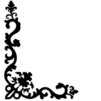 elegant black floral corner design with intricate swirls and leaves, perfect for adding decorative touch to invitations or stationery. ornate pattern exudes classic and sophisticated charm png