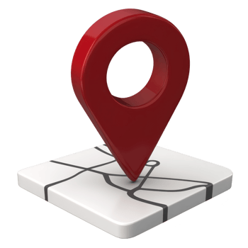 3D red map pin icon is placed on white square base with simple black line map design, symbolizing location or navigation. glossy finish adds modern touch png