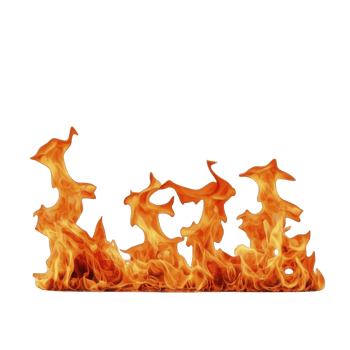 dynamic display of bright orange and yellow flames dances against transparent background, creating sense of intense heat and energy. fiery elements are vivid and captivating png