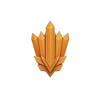 orange crystal cluster with sharp, angular facets and glossy finish, resembling stylized gemstone. design is symmetrical and appears to be floating against plain background png
