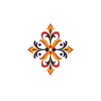 intricate, colorful geometric pattern with symmetrical floral elements and vibrant hues of red, orange, and yellow on transparency background. design exudes elegance and artistic flair png