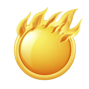 round, golden emblem with fiery flames emanating from top, symbolizing energy and intensity. design is bold and dynamic, capturing attention with its vibrant colors png