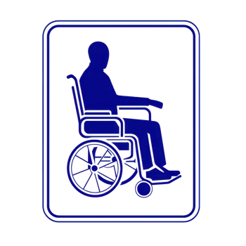 blue wheelchair symbol signifying accessibility, featuring person sitting wheelchair within rectangular frame. This icon is commonly used to indicate facilities or areas that are accessible to png