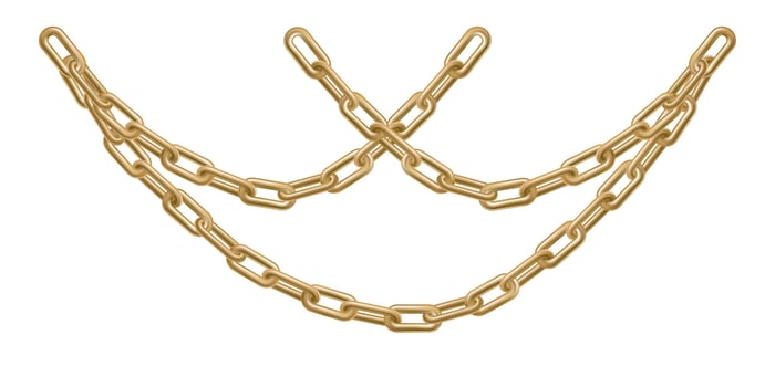 3d metal chain isolated. silver gold locked icon. Security lock realistic render. Abstract safety connected rings, long strong heavy border. Blocked closed card, protected network link vector