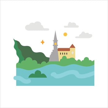 Castle besides sea vector
