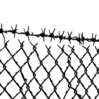 close up of barbed wire fence with chain link pattern, symbolizing security and restriction. sharp barbs and metal links create sense of confinement and protection png