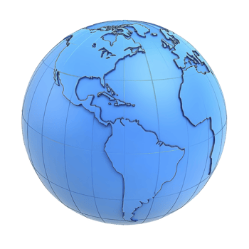 blue 3D globe illustration showing continents of North and South America, with visible latitude and longitude lines, representing global connectivity and geography png