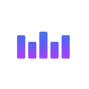 gradient bar chart icon with five vertical bars in blue and purple hues, representing data visualization and analytics. design is simple and modern, suitable for digital interfaces png