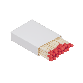 White matchbox with red tipped matches is open, revealing neatly arranged matches inside. simple design and vibrant color contrast create striking visual png