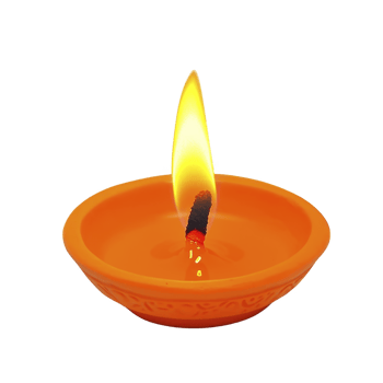 Small orange clay diya with bright flame, often used in traditional celebrations and religious rituals, symbolizes warmth and spirituality png