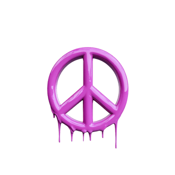 Vibrant pink peace symbol with dripping paint effect stands out against transparency background, conveying message of peace and creativity png