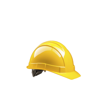 Bright yellow construction helmet isolated on transparency background, symbolizing safety and protection in industrial environments. helmet is glossy and well structured png