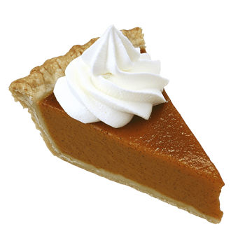 Slice of pumpkin pie topped with swirl of whipped cream, showcasing smooth, rich filling and flaky crust. Perfect for autumn celebrations and Thanksgiving desserts png