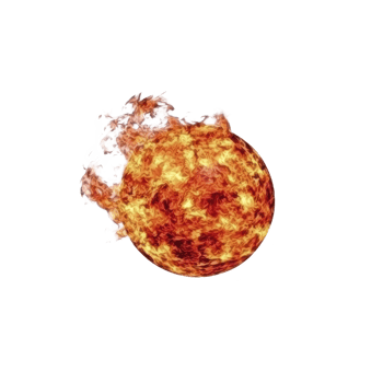 Fiery, blazing sun with intense flames and dynamic, swirling surface, set against transparency background, evokes sense of energy and power png