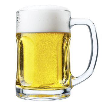 Frothy mug of golden beer with bubbles rising to top, showcasing refreshing and inviting appearance. glass handle adds classic touch to beverage presentation png