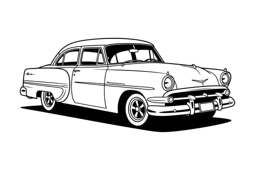 Classic Vintage American Car Illustration Black and White Line Art vector