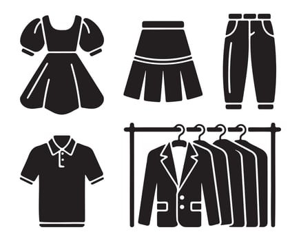Stylish apparel collection, including dresses, skirts, pants, polo shirts, and jackets. vector