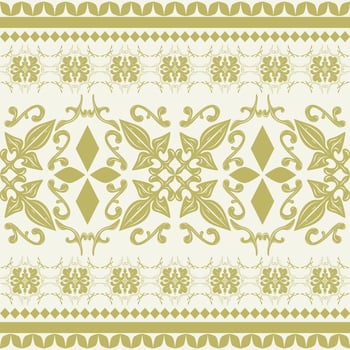 Exquisite Delicate Justice Gold Florals Twist Geometric Design with Baroque Gothic Combine. Elegance Pattern On Beige Background for Border Striped Rim Decoration Wallpaper Interior Costume Embroidery vector