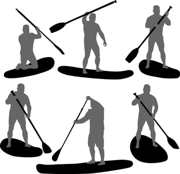 Set silhouette the Sport sup boat and oars. on a white background vector