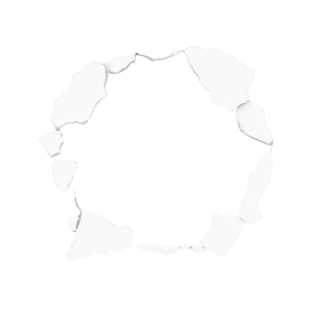 Circular hole with jagged edges appears in transparency background, resembling torn paper or broken surface. contrast between white torn edges and transparency background creates dramatic effect png