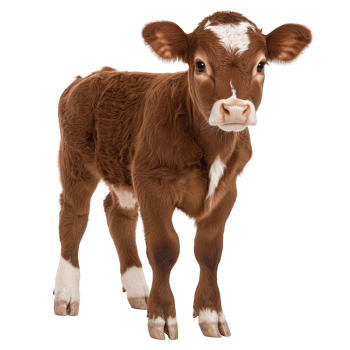 Cute brown and white calf stands on transparency background, showcasing its soft fur and curious expression. young cow ears are perked up, adding to its adorable appearance png
