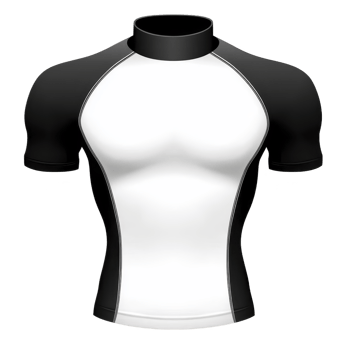 Sleek, short sleeved athletic shirt with high collar, featuring black and white color scheme, designed for sports and fitness activities png