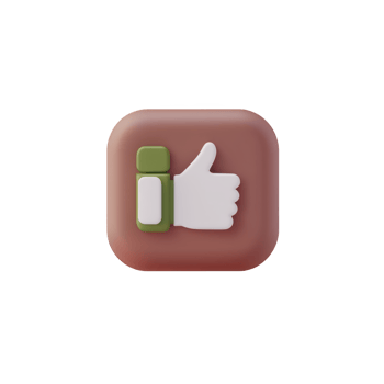 3D icon featuring thumbs up symbol on rounded square background, conveying approval or positivity. icon has minimalist design with brown and green color scheme png