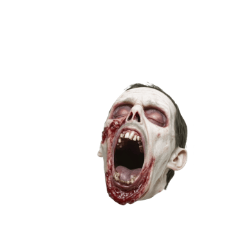 terrifying zombie head with open mouth and decayed skin, showing gruesome details and haunting expression. image evokes horror and fear, perfect for Halloween themes png