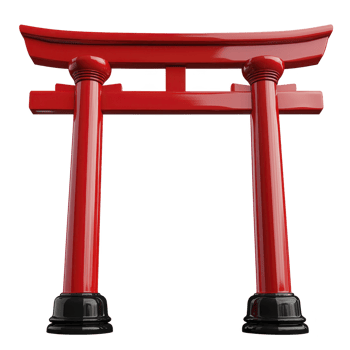 vibrant red torii gate stands tall, symbolizing entrance to sacred space in Japanese culture. Its traditional design and striking color evoke sense of tranquility and reverence png