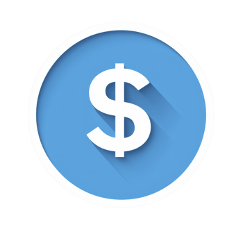 blue circular icon features prominent white dollar sign in center, symbolizing finance and currency. design is simple and modern, with shadow effect adding depth png