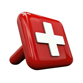 red 3D square icon with white cross symbol, representing healthcare or medical assistance, stands out with glossy finish. design is simple yet impactful png