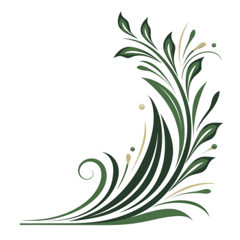 Elegant green floral corner design with swirling leaves and delicate accents, perfect for decorative purposes. intricate pattern adds touch of nature inspired beauty to any project png