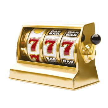 Golden slot machine with winning combination of sevens and bars, symbolizing luck and excitement in gambling. shiny metallic finish adds luxurious touch to classic casino game png