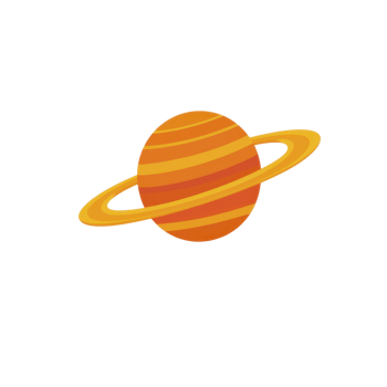 Illustration of orange planet with rings, resembling Saturn, set against transparent background. planet features striped patterns, giving it vibrant and dynamic appearance png