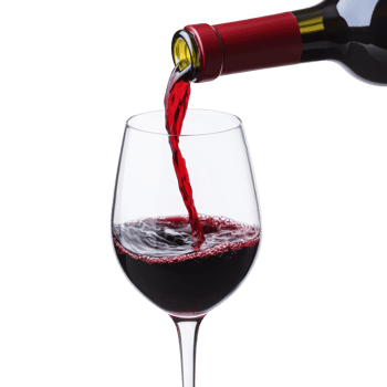 Stream of red wine is being poured into clear wine glass, creating sense of elegance and indulgence. rich color of wine contrasts with transparency of glass png