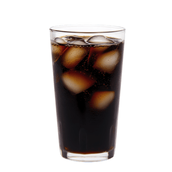 Tall glass filled with refreshing iced , showcasing ice cubes floating in dark, fizzy beverage. condensation on glass adds to cool, thirst quenching appeal png