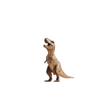 Small, realistic toy dinosaur figurine resembling T Rex stands upright with its mouth open, showcasing detailed textures and lifelike appearance. toy is isolated on transparency background png