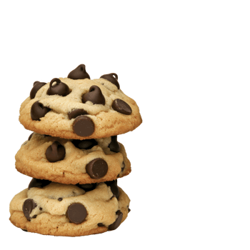 Three delicious chocolate chip cookies stacked on top of each other. showcasing their golden brown texture and rich chocolate chips. Perfect for sweet treat or dessert png