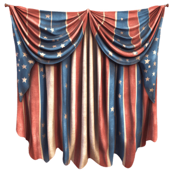 Patriotic american flag drapery curtain with stars and stripes on transparent background png