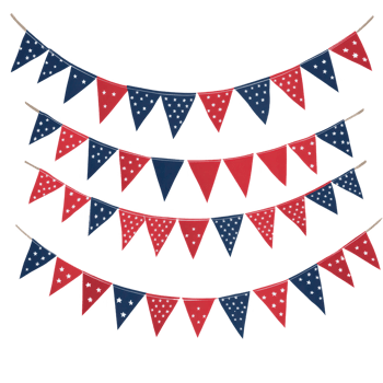 Patriotic bunting flags decoration for independence day holiday on transparent background png