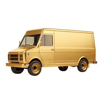 A golden delivery van isolated transparent background ideal for luxury branding or transportation concepts this shiny gold commercial vehicle represents success and wealth png
