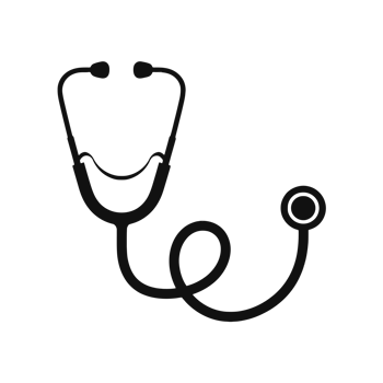 A black stethoscope showcasing its traditional looped shape and prominent earpieces. cutouts png