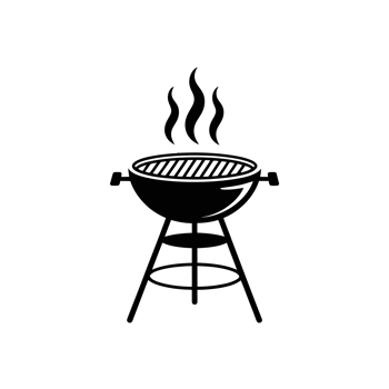 A simple black illustration depicts a barbecue grill with smoke rising from it. cutouts png