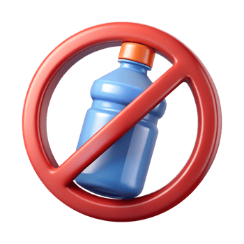 Eco-friendly 3d prohibition sign with crossed-out plastic bottle, recycling symbol, sustainability concept, ban single-use plastic png