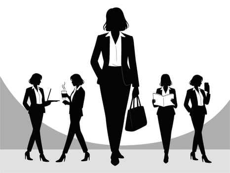 business women in office, Businesswoman silhouette , Woman and bag illustration vector