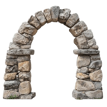 Ancient Stone Archway with Weathered Stones Isolated on Transparent Background png