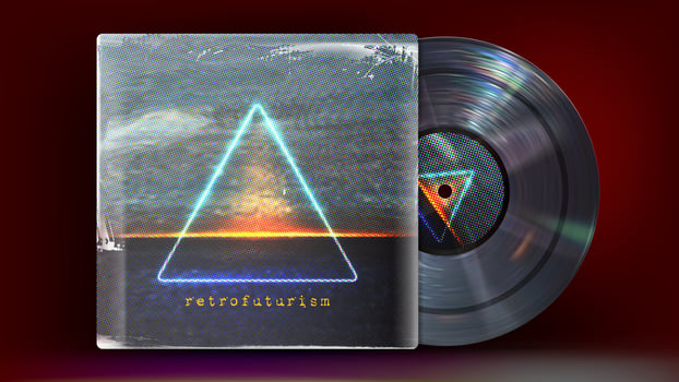 Retrofuturism Vinyl Record . Album Art. Album Cover in halftone style . Vinyl record packaging vector