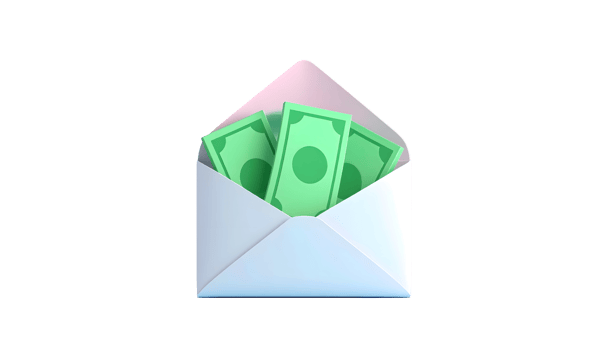 3d Opened envelope with green banknotes, Salary, Dollar bills, Business financial investment concept png